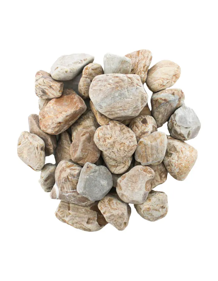 Caja de piedras de río en tonos beige de 2kg de 3-5cm de 10x10x18cm - Image 3