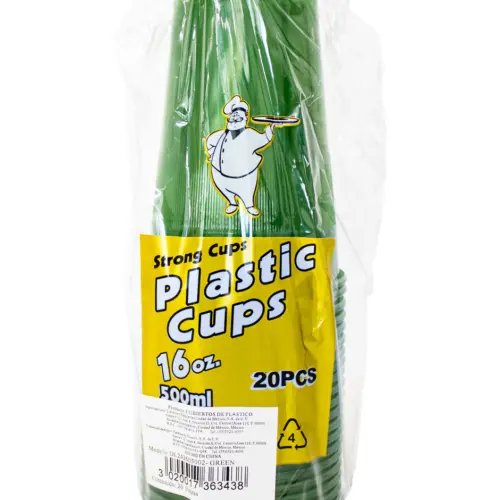 Paquete de 20 vasos de plástico verde de 500ML
