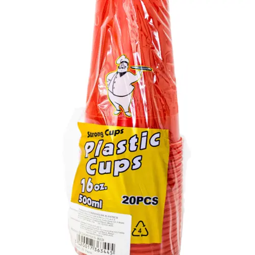 Paquete de 20 vasos de plástico rojo de 500ML