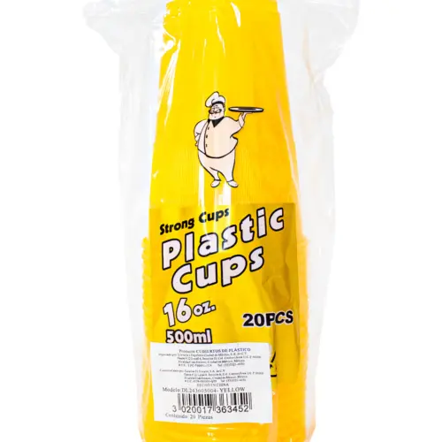 Paquete de 20 vasos de plástico amarillo de 500ML