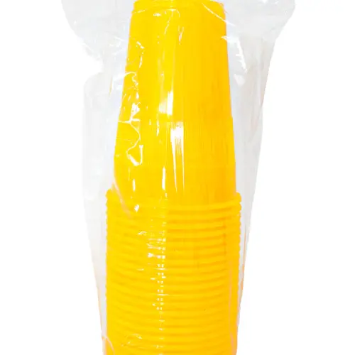 Paquete de 20 vasos de plástico amarillo de 500ML