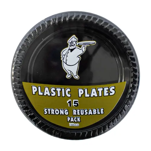 Paquete de 15 platos de plástico negro de 17.5cm