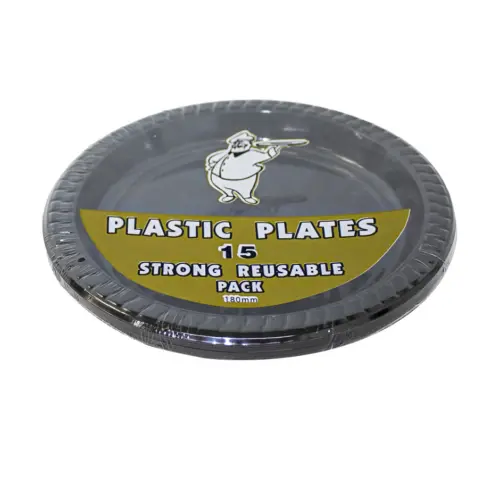 Paquete de 15 platos de plástico negro de 17.5cm