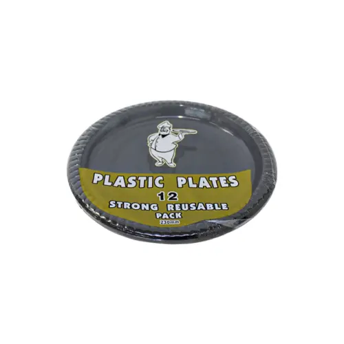 Paquete de 12 platos de plástico negro de 22.5cm