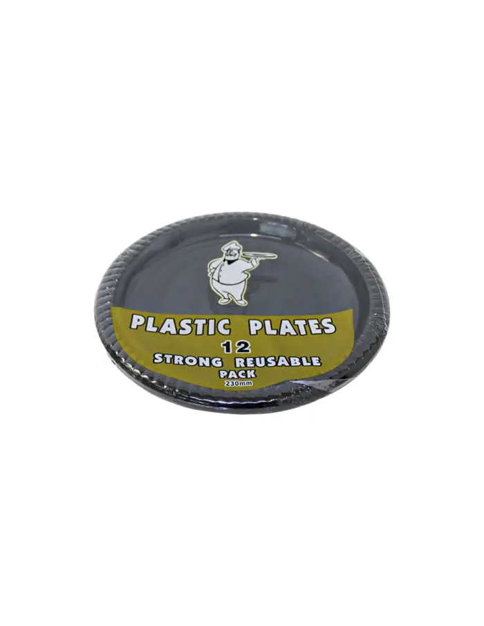 Paquete de 12 platos de plástico negro de 22.5cm - Image 2