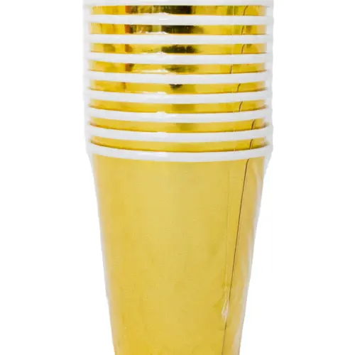 Paquete de 10 vasos desechables dorado de 7x9cm