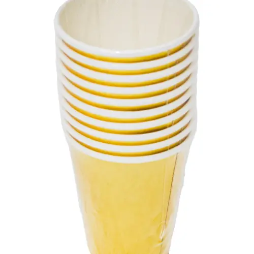 Paquete de 10 vasos desechables dorado de 7x9cm