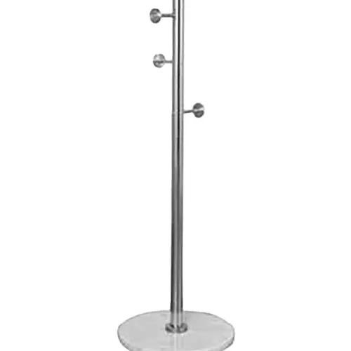 Perchero de metal plateado con 3 ganchos tubular y base marmol de 120cm