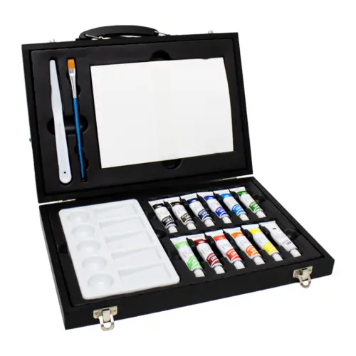 Juego de pintura de 26 piezas en caja de madera de 4.6×33.3×24.8xcm