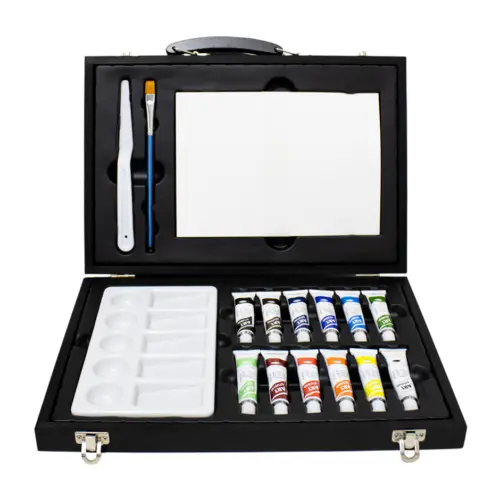 Juego de pintura de 26 piezas en caja de madera de 4.6×33.3×24.8xcm