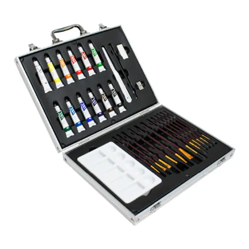 Juego de pintura de 30 piezas en caja de aluminio de 5.4×35.8x29xcm