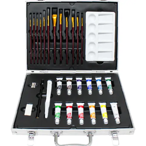Juego de pintura de 30 piezas en caja de aluminio de 5.4×35.8x29xcm