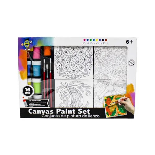 Juego de pinturas con marco de lienzo con pinturas acrílicas y pinceles con 16 piezas