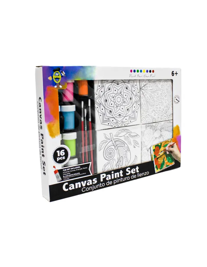 Juego de pinturas con marco de lienzo con pinturas acrílicas y pinceles con 16 piezas - Image 2