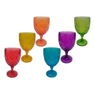 Juego de 6 copas de vidrio con diseño rombos de colores