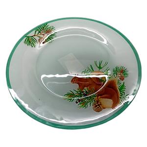 Plato de vidrio con ardilla navideña de 30x30x1.7cm