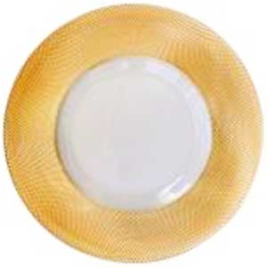 Plato de cristal con centro blanco y grabado dorado