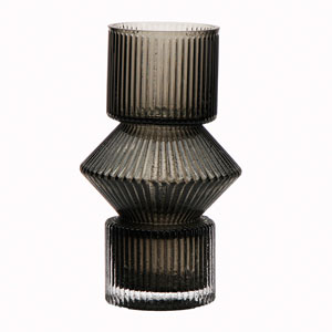 Candelabro de Vidrio con rayas humo de 9.5×9.5×16.5cm