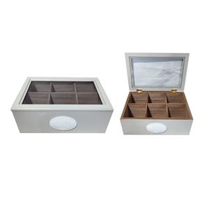 Caja para Té de madera con 6 divisiones y tapa con cristal 23.5X16X9cm