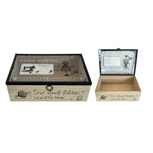 Caja de madera para costurero con tapa de cristal de 25x17x8cm