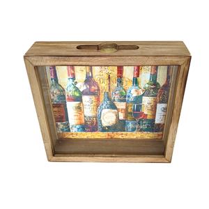Caja porta corchos con estampado de botellas de 25x20x5cm