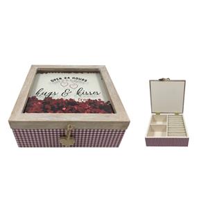 Caja de madera para bisuteria con tapa de vidrio de 18x18x7cm