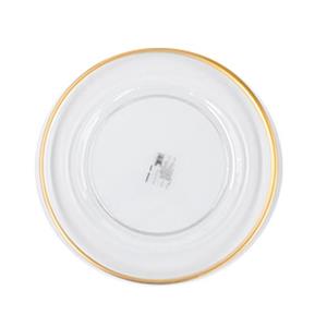 Plato de presentación transparente con orilla dorada de 33x33x2.3cm