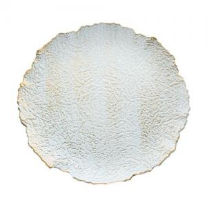 Plato de presentaciòn blanco con doradodiseño flor de 32 x32 x2cm