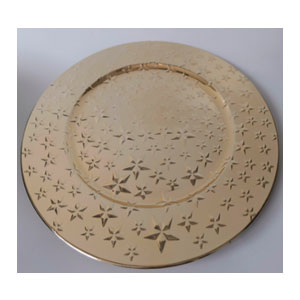 Plato de presentaciòn dorado brilloso con estrellas de 33 x33 x2cm
