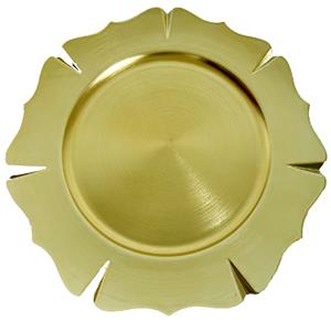 Plato de presentación de plástico dorado diseño flor en las orillas de 33x33x2cm