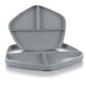 Plato de melamina hexagonal gris con 3 divisiones de 21.5×20.2×2.2cm
