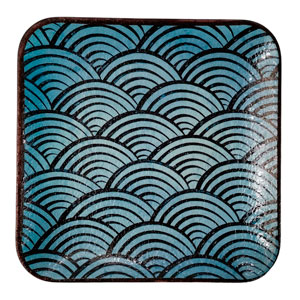 Plato de melamina cuadrado azul con círculos de 20x20x2.3cm