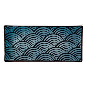 Plato rectangular con circulos de melamina azul de 23×10.7cm