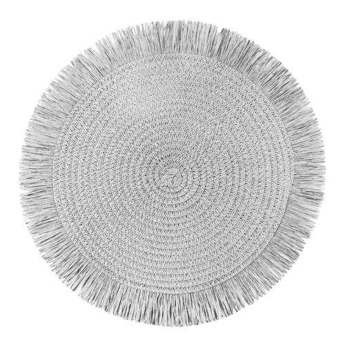 Mantel individual redondo gris con barbillas de 35cm