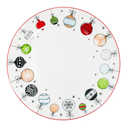 Plato de cerámica estampado esferas navideñas de 27cm