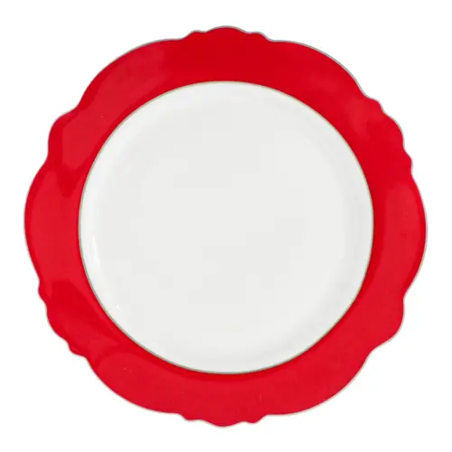 Plato de cerámica con orilla roja y filo dorado de 26.5cm