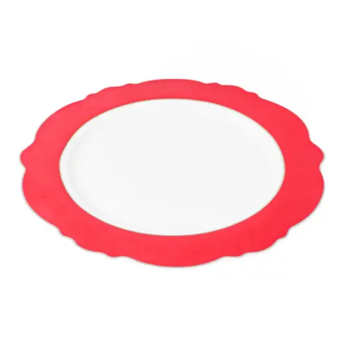 Plato de cerámica con orilla roja y filo dorado de 26.5cm