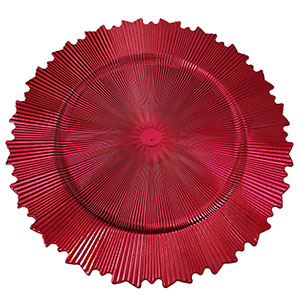 Plato de presentación rojo a rayas con puntas en las orillas de 33cm