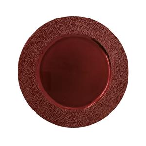 Plato de presentación rojo liso con puntos en la orilla de 33cm