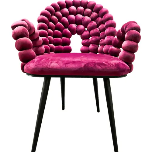 Silla de terciopelo rojo diseño bolas con patas de metal de 61x58x87cm