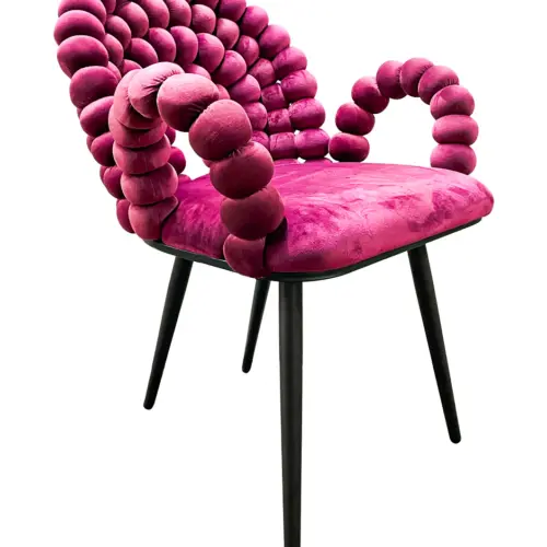 Silla de terciopelo rojo diseño bolas con patas de metal de 61x58x87cm