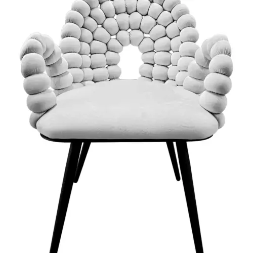 Silla de terciopelo gris diseño bolas con patas de metal de 61x58x87cm