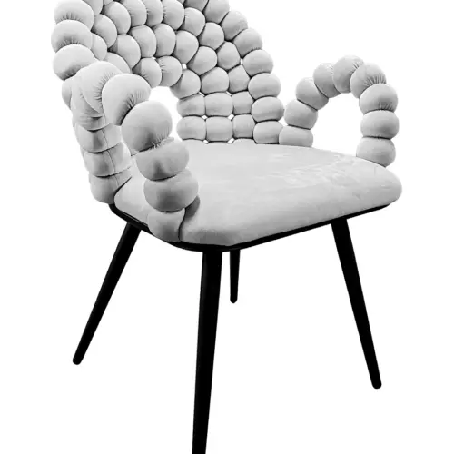 Silla de terciopelo gris diseño bolas con patas de metal de 61x58x87cm