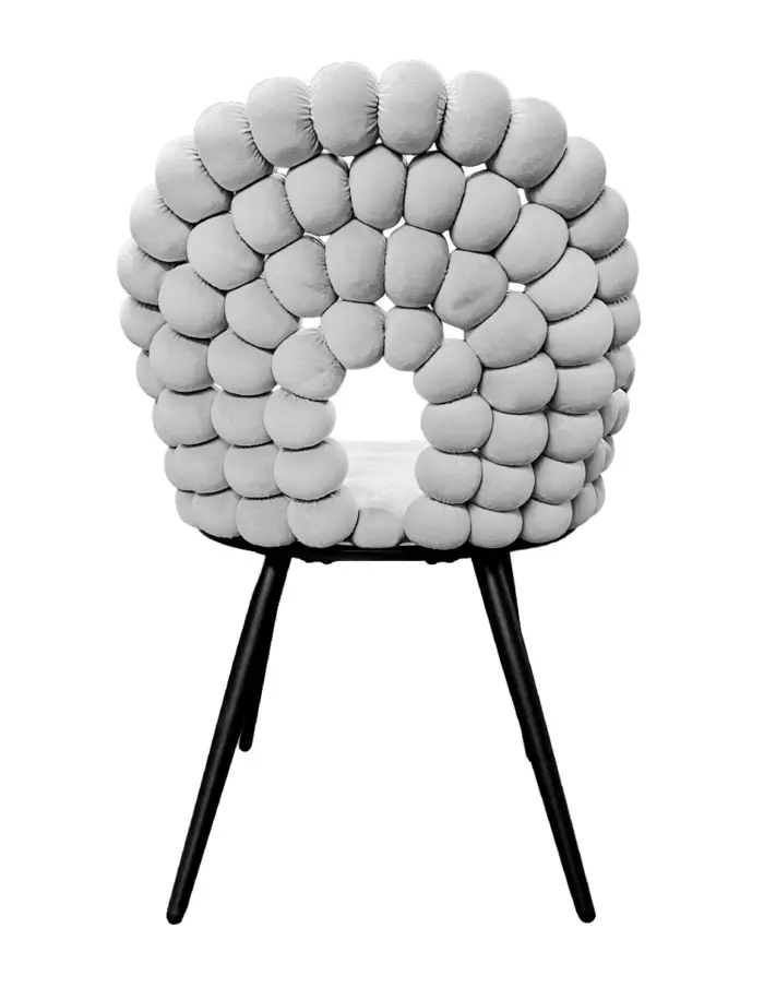 Silla de terciopelo gris diseño bolas con patas de metal de 61x58x87cm - Image 3
