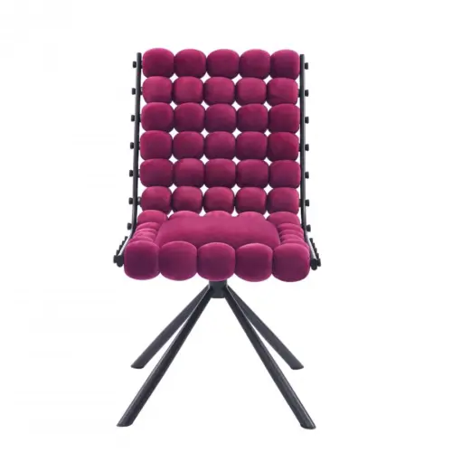 Silla de terciopelo diseño bolas con respaldo cuadrado borgoña de 51x69x92cm