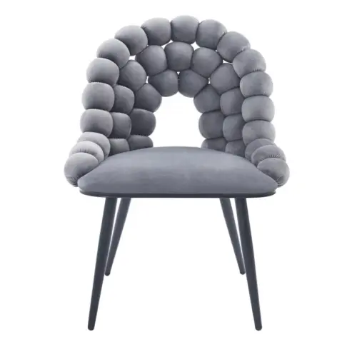 Silla de terciopelo diseño bolas con respaldo gris de 54×58.5x86cm