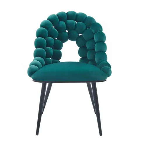 Silla de terciopelo diseño bolas con respaldo verde de 54×58.5x86cm
