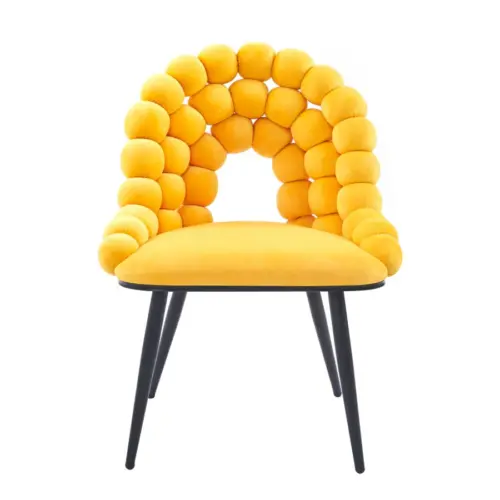 Silla de terciopelo diseño bolas con respaldo amarillo de 54×58.5x86cm