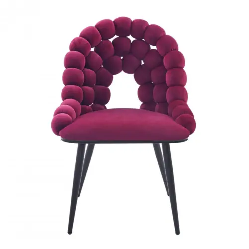 Silla de terciopelo diseño bolas con respaldo borgoña de 54×58.5x86cm