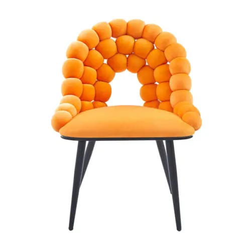 Silla de terciopelo diseño bolas con respaldo naranja de 54×58.5x86cm